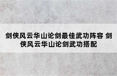 剑侠风云华山论剑最佳武功阵容 剑侠风云华山论剑武功搭配